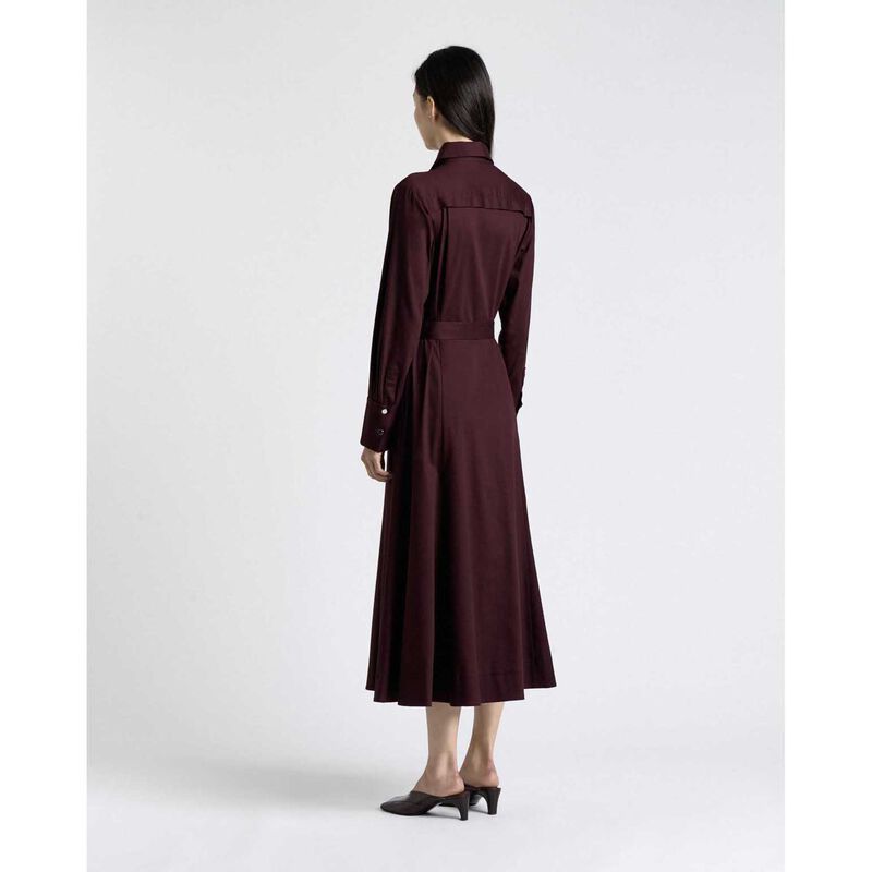 Cue Wine Stretch Sateen Belted Shirt Dress image number 1
